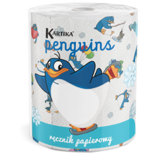 Ręcznik papierowy Kartika Penguins 1 rolka 200 listków 3 warstwy